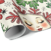 Papier Cadeau Flammes de neige de Noël rétro Whimsical (Coin rond)