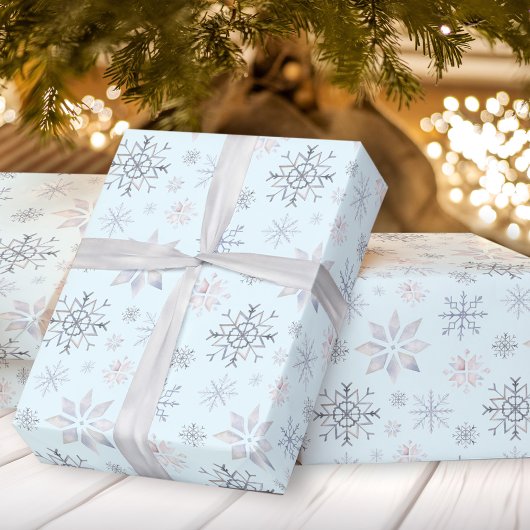 Papier Cadeau Flammes de neige d'hiver Bleu clair Noël