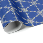 Papier Cadeau Flammes De Neige En Argent Sur Bleu (Coin rond)