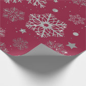 Papier Cadeau Flammes de neige en argent sur rouge foncé (Coin)