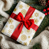 Papier Cadeau Flammes de neige en or blanc moderne Noël