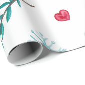 Papier Cadeau Flammes de neige et Coeurs rouges de Noël (Coin rond)