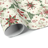 Papier Cadeau Flammes De Neige Holly De Noël Sur Crème (Coin rond)