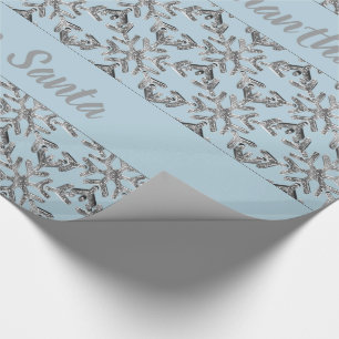 Papier Cadeau Flammes de neige Motif Bleu Argent gris Noël