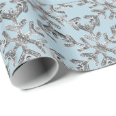 Papier Cadeau Flammes de neige Motif Bleu Argent gris Noël (Coin rond)