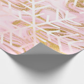 Papier Cadeau Flammes de neige Noël Marbre rose Or (Coin)