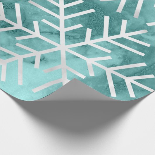 Papier Cadeau Flammes de neige Noël Marbre Turquoise Aqua (Coin)