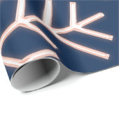 Papier Cadeau Flammes de neige Noël Vacances Rose Bleu Marine (Coin rond)