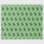 Papier Cadeau Flammes de neige plaid vert hiver Noël Cerf (Plat)