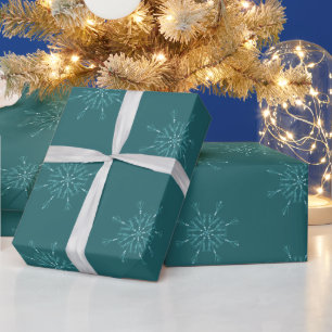 Papier Cadeau Flammes de neige scintillantes Noël Motif Turquois