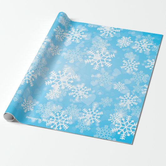 Papier Cadeau Flammes de neige sur Bright Blue (Déroulé)