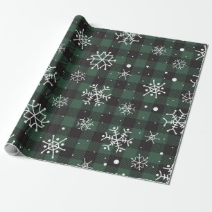 Papier Cadeau Flammes de neige vert noir Buffalo plaqué
