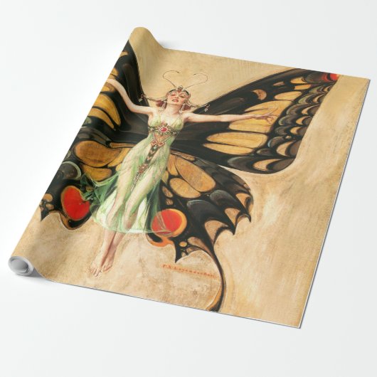 Papier Cadeau Flapper Butterfly Flying Woman Illustration (Déroulé)