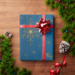 Papier Cadeau Fléau de neige doré Métal bleu 