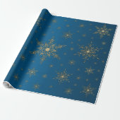 Papier Cadeau Fléau de neige doré Métal bleu  (Déroulé)