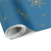 Papier Cadeau Fléau de neige doré Métal bleu  (Coin rond)