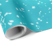 Papier Cadeau Fléaux de neige blanches Tombant Hiver Turquoise O (Coin rond)