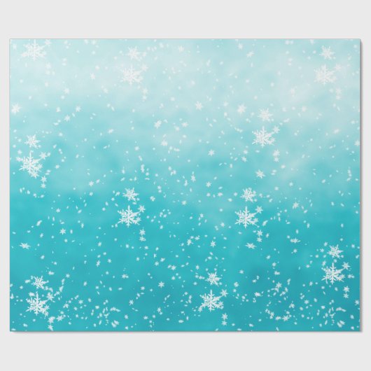 Papier Cadeau Fléaux de neige blanches Tombant Hiver Turquoise O (Plat)