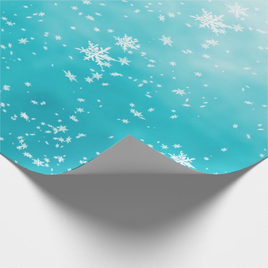 Papier Cadeau Fléaux de neige blanches Tombant Hiver Turquoise O (Coin)