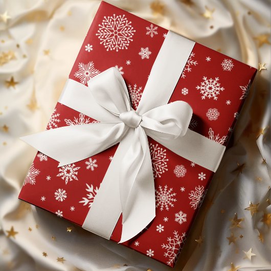 Papier Cadeau Flèche de neige blanche hiver Rouge brillant