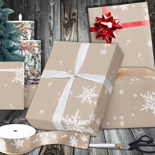 Papier Cadeau Flèche de neige blanche rustique Kraft hiver