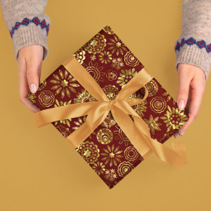 Papier Cadeau Flèches Abstraites de Noël Rouge Et Or 2