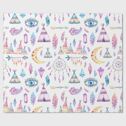 Papier Cadeau Flèches de Dreamcatchers de Teepees de Natif (Plat)