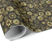 Papier Cadeau Flèches de neige Abstraites Noir Et Or 2 (Coin rond)