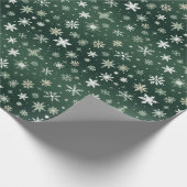 Papier Cadeau Flèches de neige - Blanc sur vert (Coin)