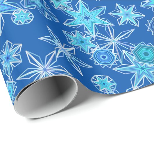 Papier Cadeau Flèches de neige géométriques modernes, bleu saphi (Coin rond)