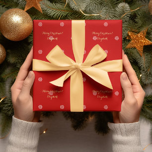 Papier Cadeau Flèches de neige rouges de Noël personnalisées Fau