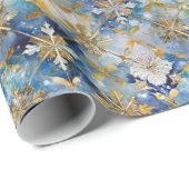 Papier Cadeau Flèches de Noël Bleu Or Blanc (Coin rond)