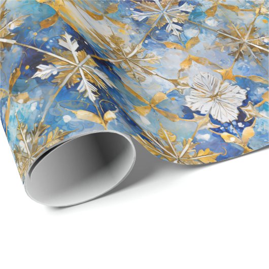 Papier Cadeau Flèches de Noël Bleu Or Blanc (Coin rond)