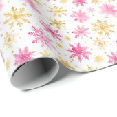 Papier Cadeau Flèches de Noël roses et dorées (Coin rond)