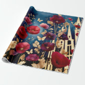 Papier Cadeau Flèches dorées et Fleurs écarlates (Déroulé)