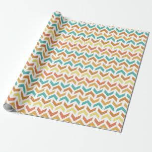 Papier Cadeau Flèches rétro Chevron Orange Or Turquoise