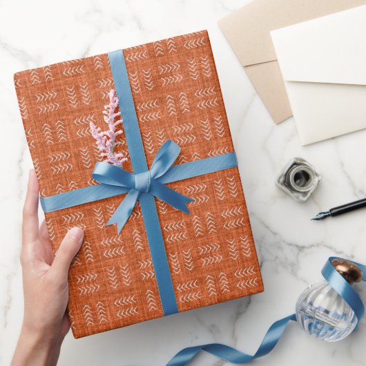 Papier Cadeau Flèches sur lin orange foncé (Cadeaux)