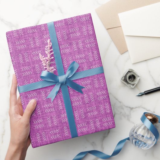 Papier Cadeau Flèches sur lin rose clair violet (Cadeaux)