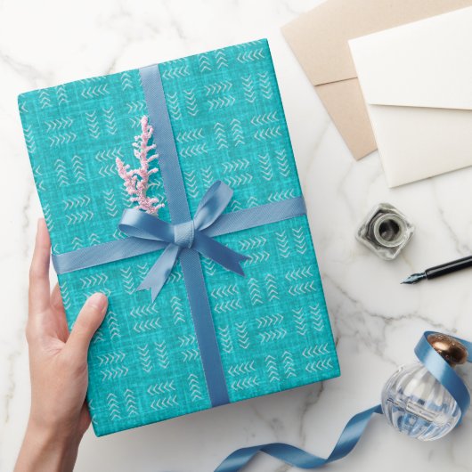 Papier Cadeau Flèches sur lin turquoise (Cadeaux)