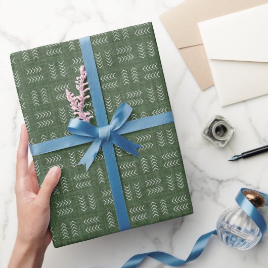 Papier Cadeau Flèches sur lin vert forêt (Cadeaux)