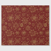 Papier Cadeau Fléchettes de neige Gold Christmas sur rouge (Plat)