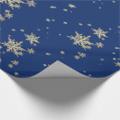 Papier Cadeau Fléchettes De Neige Or Sur Bleu Marine (Coin)
