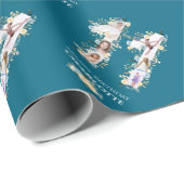Papier Cadeau Fleur 11e anniversaire Turquoise photo Collage Jau (Coin rond)
