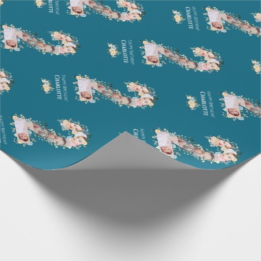 Papier Cadeau Fleur 2e anniversaire Turquoise photo Collage bleu (Coin)