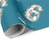 Papier Cadeau Fleur 6e anniversaire Turquoise photo Collage bleu (Coin rond)