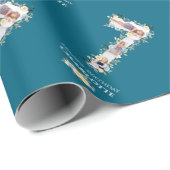 Papier Cadeau Fleur 7e anniversaire Turquoise photo Collage bleu (Coin rond)