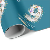 Papier Cadeau Fleur 9e anniversaire Turquoise photo Collage bleu (Coin rond)