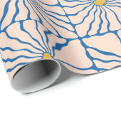 Papier Cadeau Fleur Abstraite bleu jaune rétro Boho Floral (Coin rond)