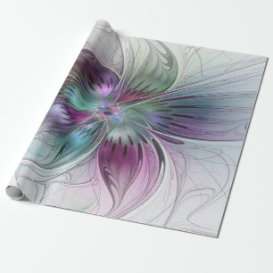 Papier Cadeau Fleur abstraite colorée, art fractal floral modern