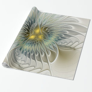 Papier Cadeau Fleur argentée dorée Fantaisie abstraite Art fract
